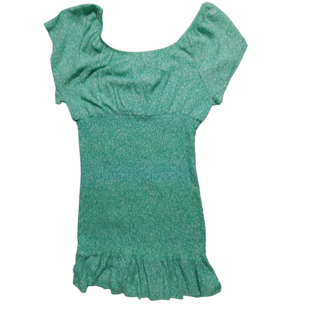 No Boundaries‎ Women's Mini Dress Smocked Ruffle Hem Floral Print Green Large